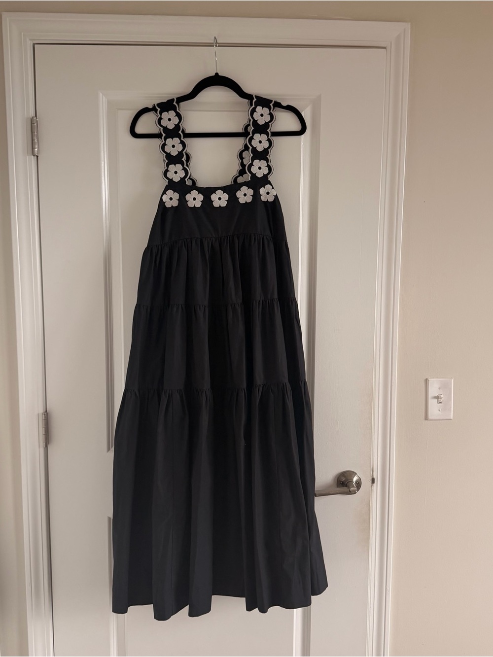 Anthropologie Black Maxi Dress with White Floral Trim